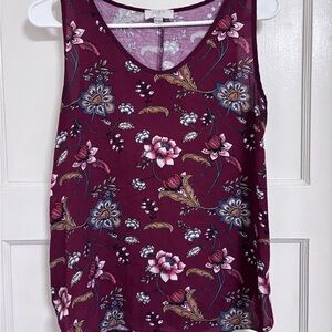 LOFT Burgundy Floral Tank Top